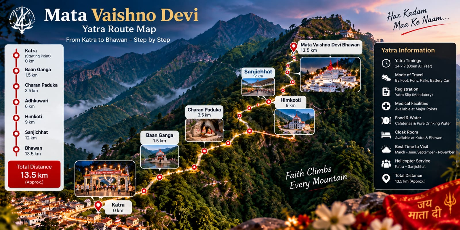 Complete Mata Vaishno Devi Route Map Katra to Bhawan